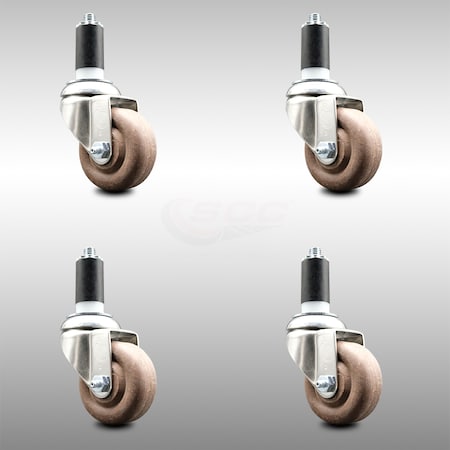 Service Caster 3 Inch 316SS High Temp Glass Filled Nylon 1-3/8 Inch Expanding Stem Caster Set SCC-SS316EX20S314-GFNSHT-138-4